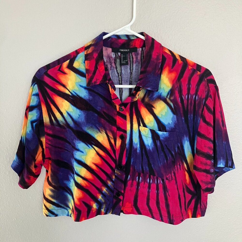 🌈  H&M TIE DYE CROPPED Button Down FESTIVAL Shirt 🌈